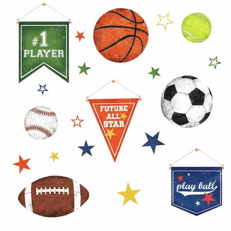 20 Play Sports Ball Wall Decals Soccer tennis Baseball Kids Room Stickers