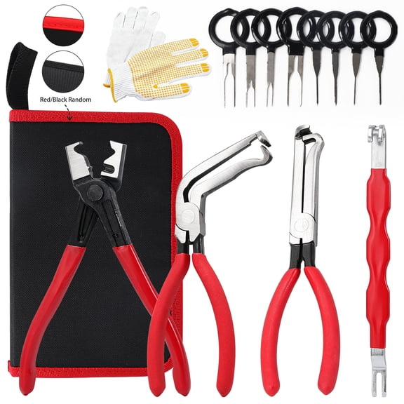 Automotive Electrical Disconnect Pliers Kit, 4-Piece Connector Separator Set with Straight 60-Degree Pliers, Hose Clamp Plier, Plug Release Tool and Wire Terminal Removal Tools with Storage Case