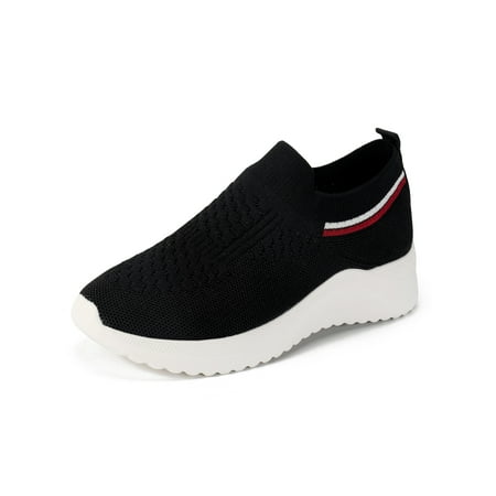 

UKAP Ladies Sock Shoes Slip On Athletic Shoe Mesh Sneakers Comfortable Elastic Sneaker Women Wedge Lightweight Black 9