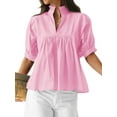 thumbnail image 3 of Women Puff Sleeve V Neck Blouse Babydoll Peplum Tops Dressy Casual Pleated Loose Fit Shirts Pink S, 3 of 6