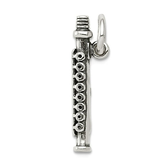 925 Sterling Silver Oxidized Antique Flute Charm 20x3mm Wide Pendant Necklace for Women - .8 Grams