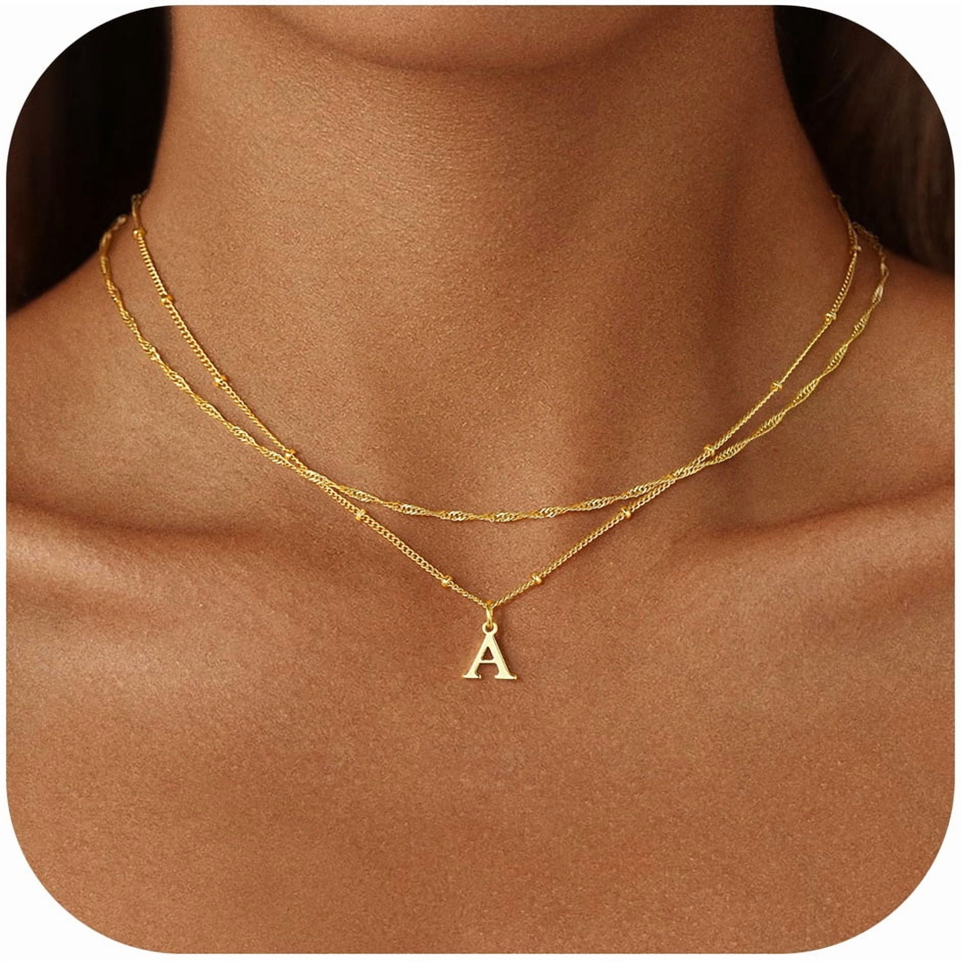 Turandoss Initial Necklaces for Women 14K Gold Plated Initial Letter A Necklace for Women Dainty Layered Choker Necklace Birthday Personalized Jewelry Teen Girls Gifts