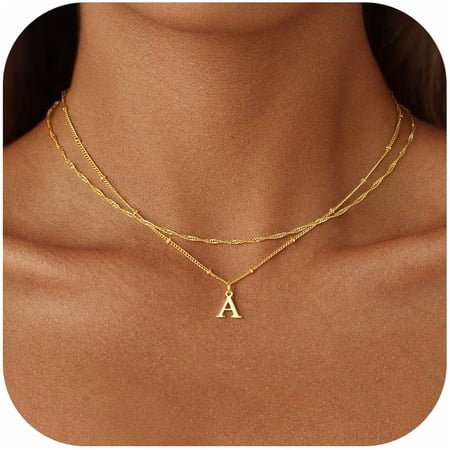 Turandoss Initial Necklaces for Women 14K Gold Plated Initial Letter A Necklace for Women Dainty Layered Choker Necklace Birthday Personalized Jewelry Teen Girls Gifts