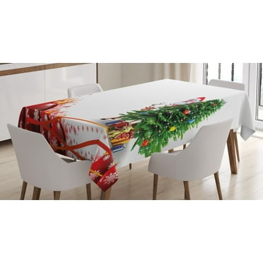 Ambesonne Santa Tablecloth Rectangular Table Cover, Red Balls Tree, 60"x90", Multicolor