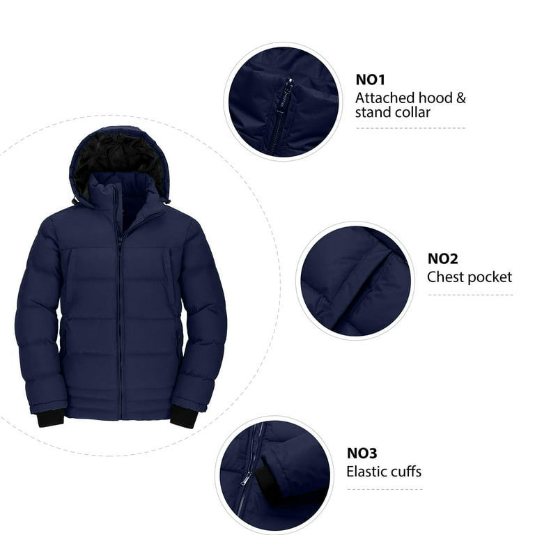 Wantdo Men's Winter Jacket Warm Puffer Coat Windproof Winter Parka with  Hood Navy S