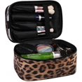 thumbnail image 3 of Bolsa de cosméticos de doble capa, bolsa de aseo grande, bolsa de maquillaje de viaje, bolsa organizadora para niñas y mujeres, portátil, impermeable, plegable (leopardo), 3 of 6