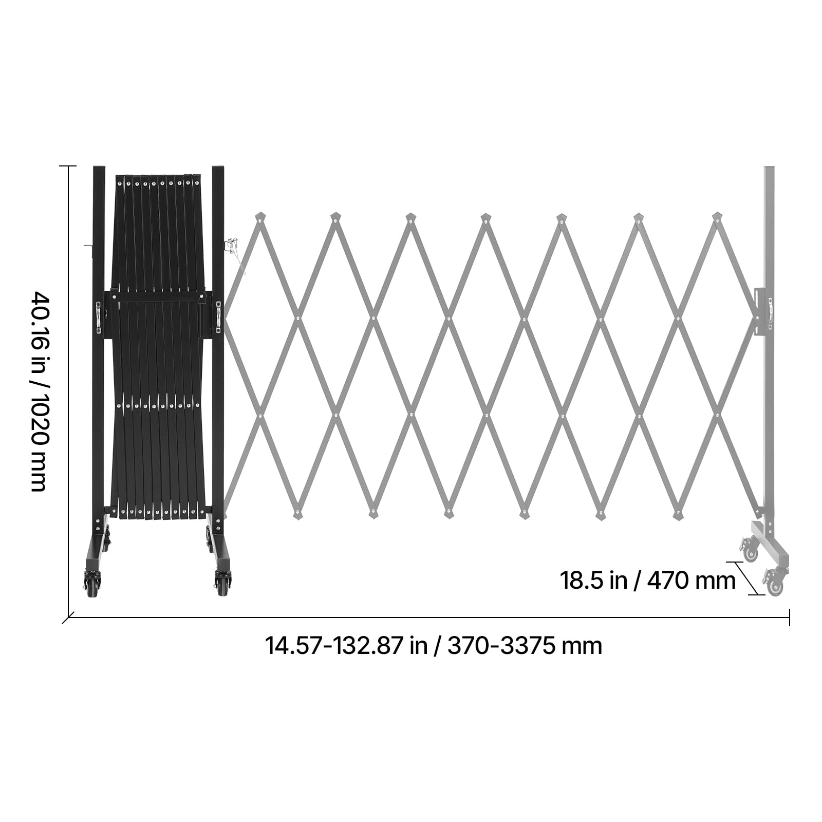 KFFKFF Expandable Barricade, 11FT Adjustable Safety Barrier, Mobile Folding Gate with Lockable Wheels, Portable Metal Traffic Fence for Patio, Garden, Stairways