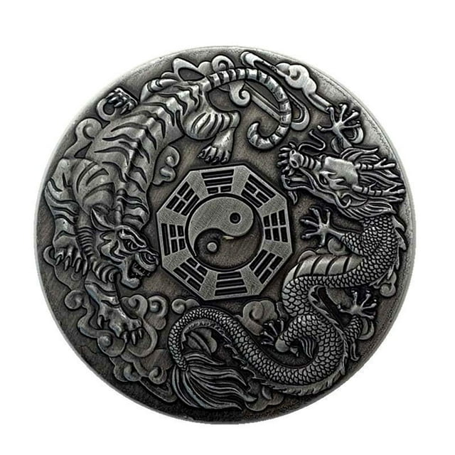 Moneda conmemorativa con diseño de Taiji y Bagua con dragón y tigre