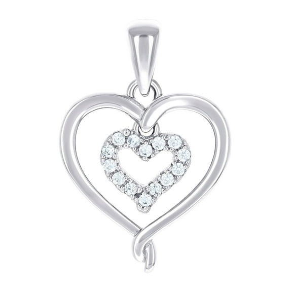925 Sterling Silver Womens Cubic Zirconia Love Heart In Heart Pendant Necklace 20.3x13.8mm Wide Pendant for Women