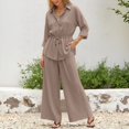 thumbnail image 4 of Cameland Women's 2 Piece Matching Lounge Set Sweatsuits Women Fall Winter Solid Collared Long Sleeve Shirt Adjustable Waist Pants Two Piece Set Coffee L, 4 of 5