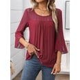 thumbnail image 4 of Women'S Ruffle 3/4 Sleeve Elegant Dressy Blouses Crew Neck Double Layers Mesh Tunic Tops Red S, 4 of 7