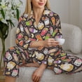 thumbnail image 5 of KLL Milk Tea Print Women's Long Sleeve Pajamas with Pants Sleepwear Loungewear 2 Set-XX-Large, 5 of 7