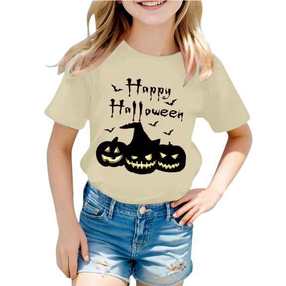 CONZONE Halloween Infant Girls T Shirts Short Sleeve Graphic Tees for Girls Crew Neck Funny Tops