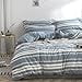 thumbnail image 3 of BISELINA Bedding Duvet Cover Set 100% Washed Cotton Linen Like Textured Yarn Dyed Horizontal Stripes Reversible Breathable Soft Comfy Chic Bedding (King, Button Closure Blue), 3 of 4