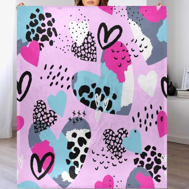 Manta con estampado de leopardo y corazones para sofá, 50 x 60 pulgadas, suave y acogedora, personalizada, para el día de San Valentín, mantas ligeras de franela polar, mantas y mantas cálidas y