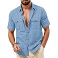 thumbnail image 2 of Mens Linen Button Down Shirt Short Sleeve Dual Chest Pocket Relaxed Fit Collared Open Front Casual Beach Overshirt, 2 of 8