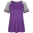 thumbnail image 3 of Camiseta de mujer con estampado de rayas, manga corta, blusa con cuello redondo, violeta, XXL Vogacara  AP001776-20, 3 of 7