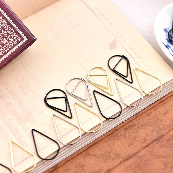 Baohd 30 Pcs Pince à Papier Forme Goutte d'Eau Style Simple Couleur Unie Bureau École Livre de Notes Photo Pince Marque-Page Argent