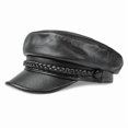 thumbnail image 1 of Men's Genuine Leather Rider-Style Newsboy Cap, Fashion Cadet Visor Hat, 1 of 6