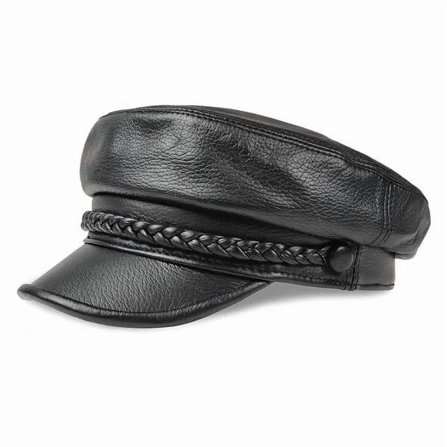 Men's Genuine Leather Rider-Style Newsboy Cap, Fashion Cadet Visor Hat