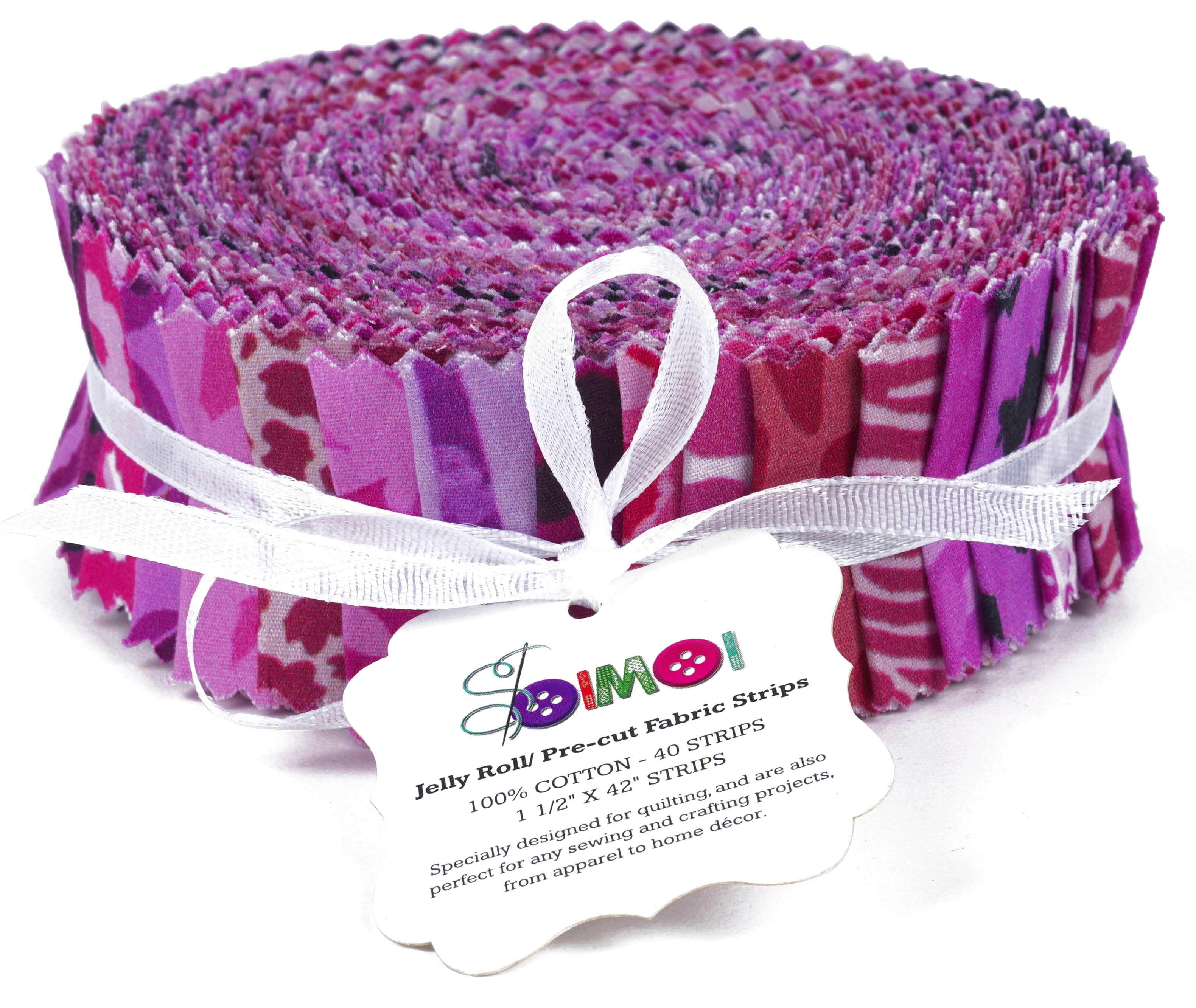 Soimoi 40Pcs Floral Artistic Print Precut Fabrics Strips Roll Up 1.5x42inches Cotton Jelly Rolls For Quilting - Purple