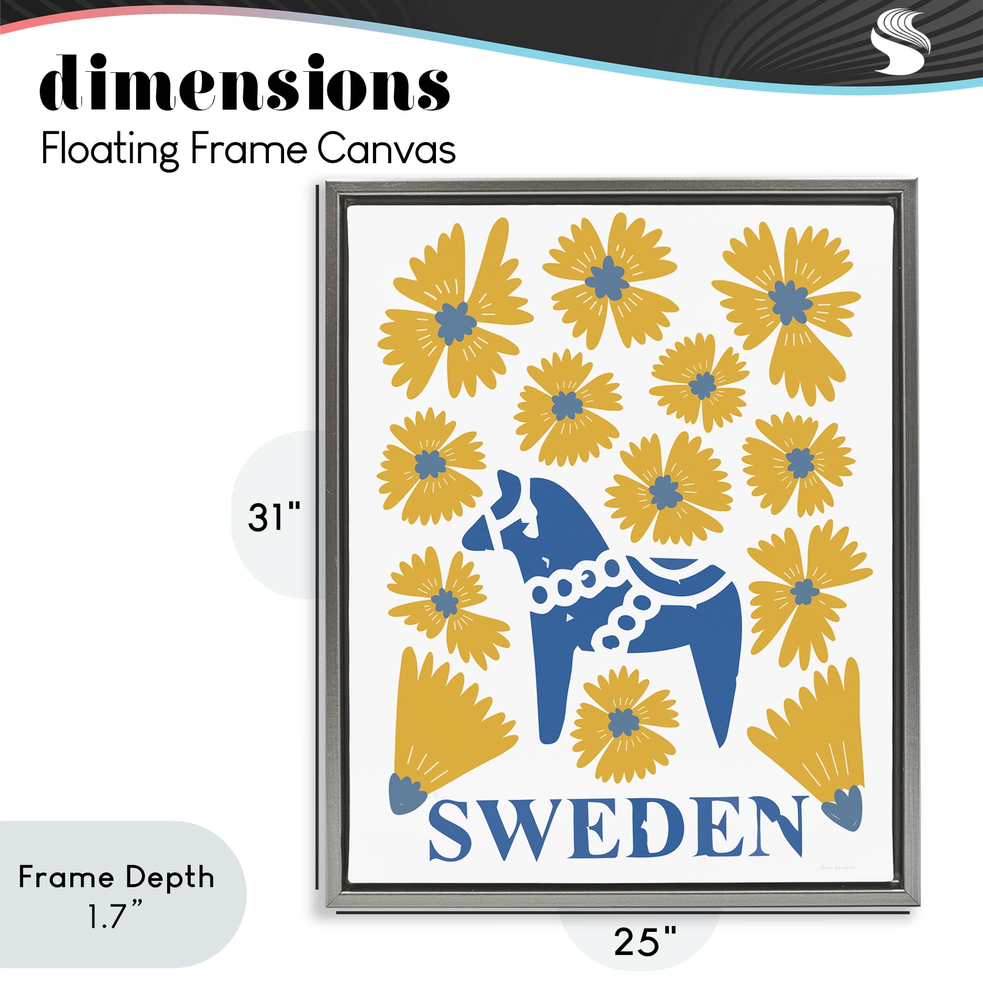 Stupell Industries Swedish Folk Flowers Gray Framed Floater Canvas Wall Art, design by Omar Escalante