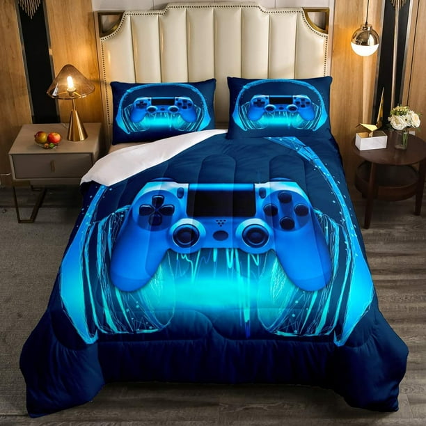 Gamer Comforter Set Full Size Blue Headphones Musical Design Games Gamepad Bedding For Kids Boys Video Game Room Decor Retro Playing Down Gaming Controller Quilted Duvet Com - My New Room Decoration Games For Kindergarten