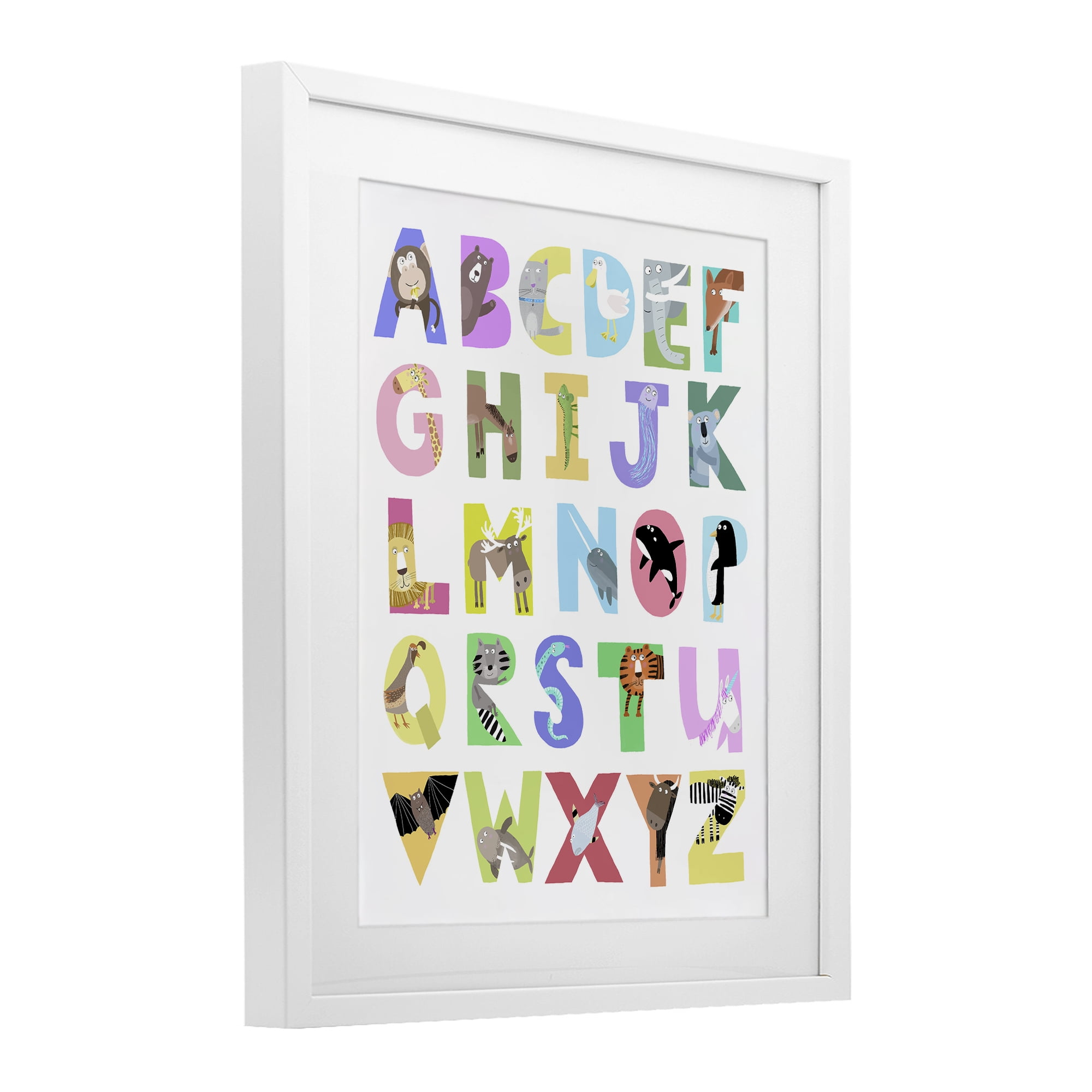 Stupell Industries Alphabet Shapes with Animals White Framed Print Under Glass, design by Carla Daly