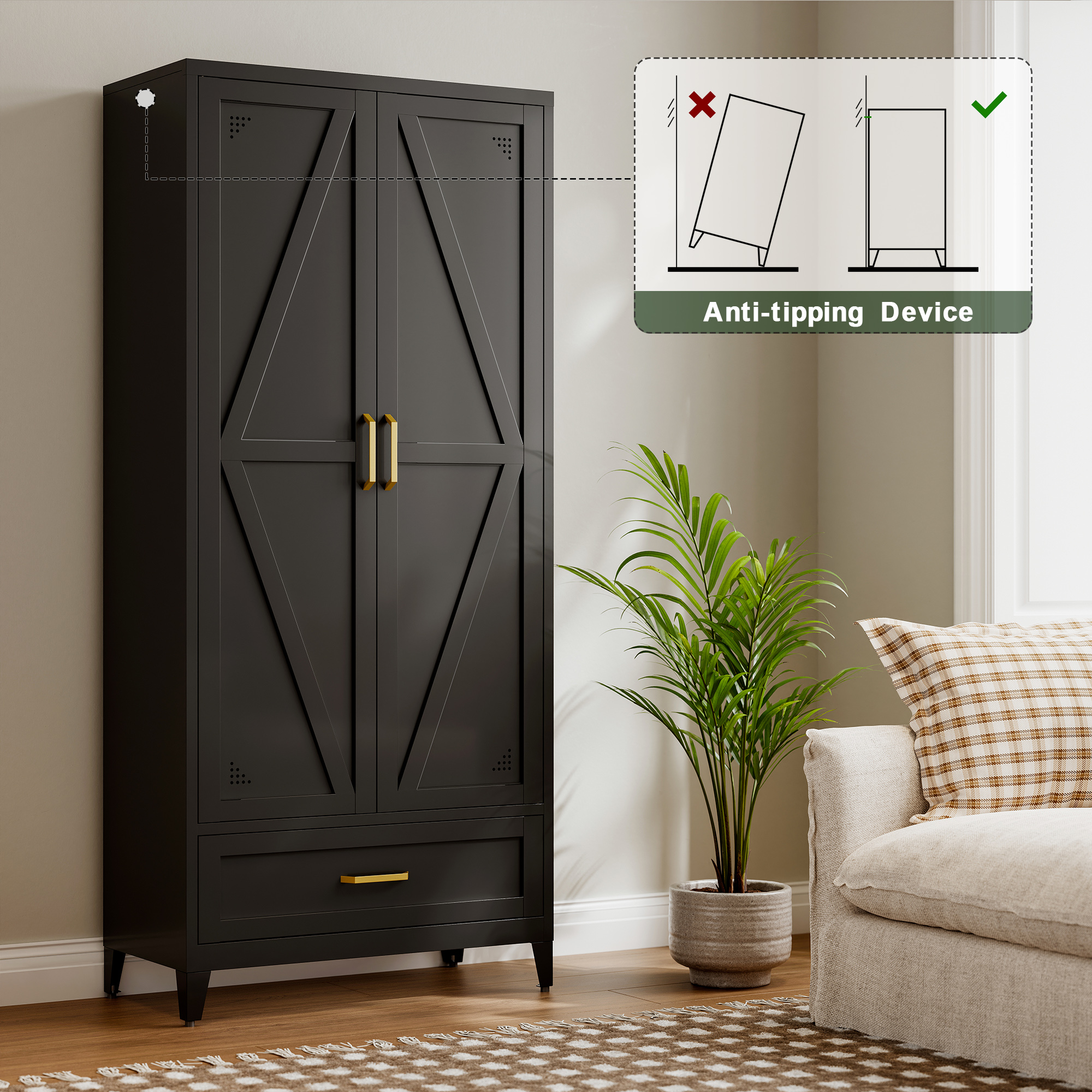 CXUZCZ 71" Tall Metal Storage Cabinets,Kitchen Pantry Cabinet with 3 Adjustable Shelves and 1 Drawer,Freestanding Cupboard for Kicthen,Dining Room,Living,Hallway,Black