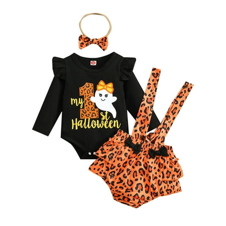

Glonme Baby Long Sleeve Romper And Skirts Sets Loose Party Halloween Outfits Bow Snap Buttons Suits With Headband Orange 80cm