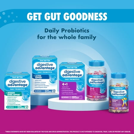 Digestive Advantage Daily Probiotics For Women And Men, Gut Health, Natural Superfruit Flavors, 90 Gummies
