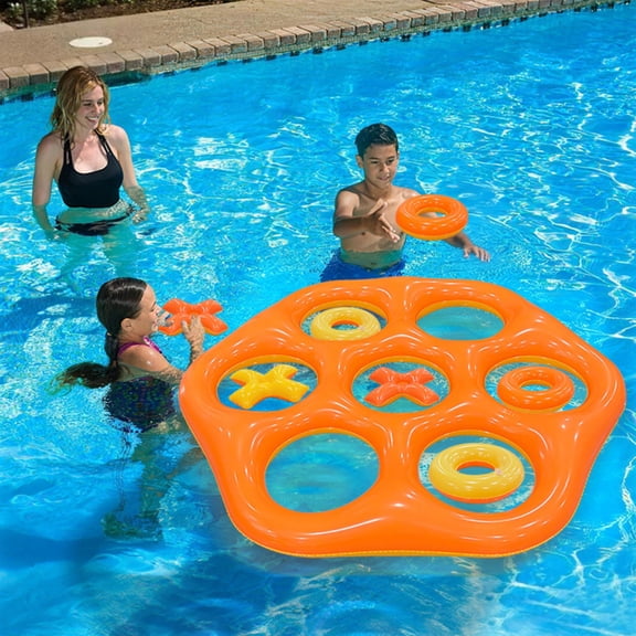 Hoofun Pool Games Set- Hexagonal Floating with 7 Toss Rings Fun Summer Pool Party Beach Lawn Camping Party Float Game Water Ball