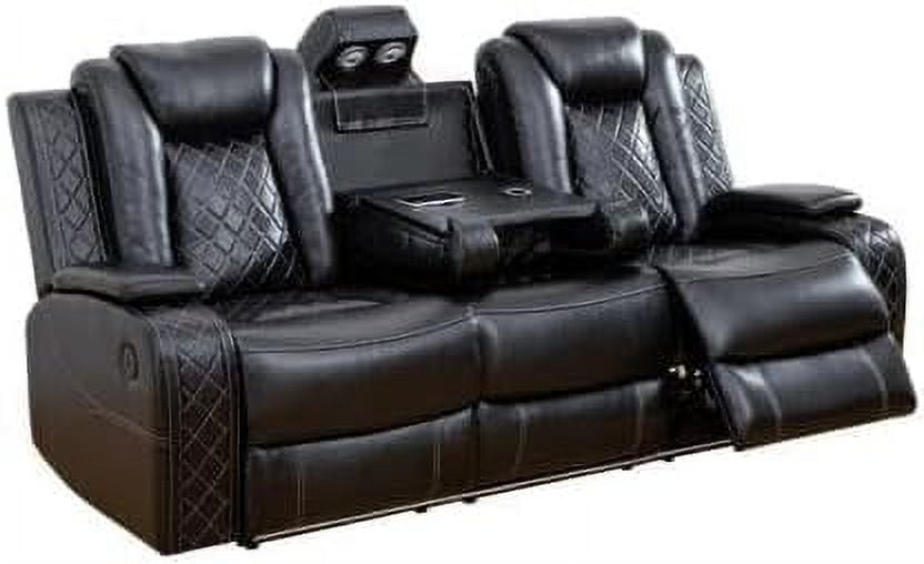 PonLiving Power Leather Recliner Sofa with LED Lights,with USB Port/Storage Console/Cup Holders. Black