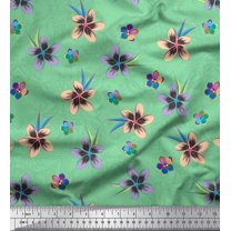 Soimoi Green Cotton Duck Fabric Leaves & Flower Floral Print Fabric by the Yard 42 Inch Wide