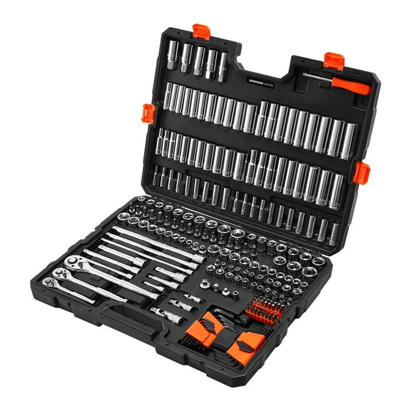 KFFKFF 225-Piece Socket Set, 3/8, 1/4, and 1/2 Inch Drive Ratchet and Socket Kit, SAE and Metric Sizes, Deep and Shallow Options, Mechanic Tool Set with Bits, Accessories, Durable Storage Case