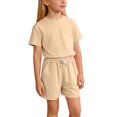 thumbnail image 5 of Cethrio Girls Cotton Outfit Sets, Casual Crewneck Summer Short Sleeve Girls' 2 Piece Sets Beige Size 8-9 T, 5 of 5