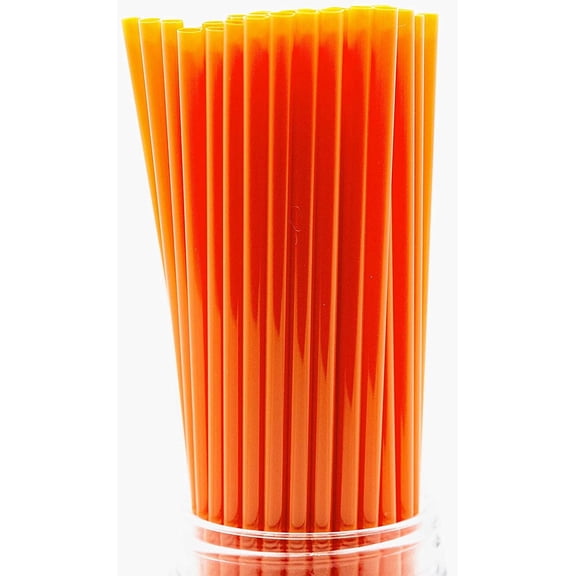Orange Plastic Drinking Straws, Slim Tall Size, 10" x 0.21", Unwrapped, 250 Count