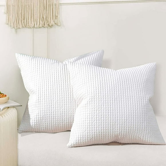 Qucyy 100% Cotton Waffle Weave Euro Shams 26" x 26", No Insert, 2 Pack Elegant Home Decorative Euro for Bed Couch Sofa, White White 26"x26"
