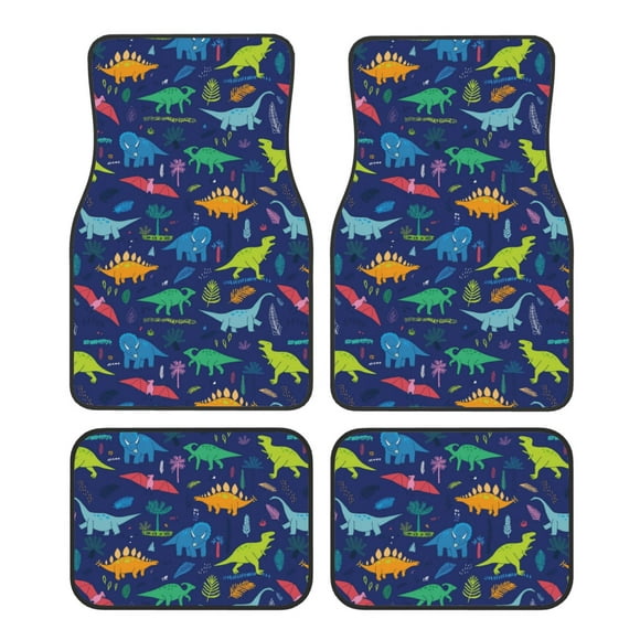 Balery Dinosaurs Adventure Juego de 4 Alfombrillas para Auto, Revestimientos de Caucho Resistente, Diseño Antideslizante