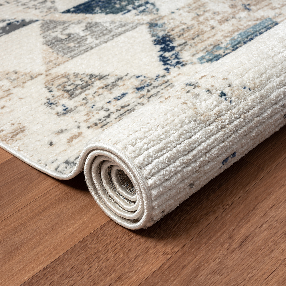 Ox Bay Bellamy 7'9" x 9'9" Ivory/Blue Geometric Durable Performance Indoor Area Rug