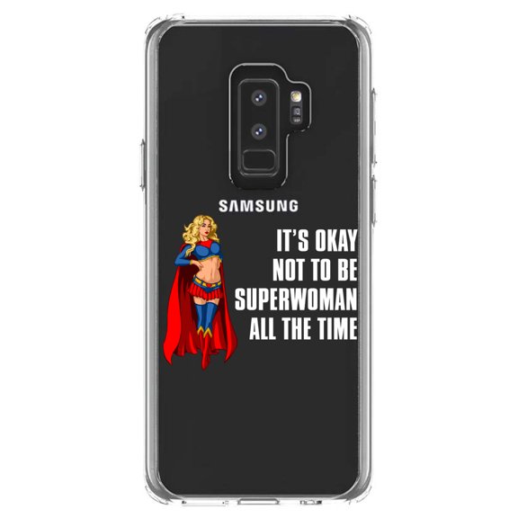 DistinctInk Clear Shockproof Hybrid Case for Samsung Galaxy S9+ PLUS (6.2" Screen) - TPU Bumper Acrylic Back Tempered Glass Screen Protector - It's Ok Not To Be Superwoman All The Time