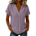 thumbnail image 3 of ClodeEU Women's V Neck Peter Pan Collar Short Sleeve Top ,Solid Color Casual Blouse Purple,Women's Plus S, 3 of 8