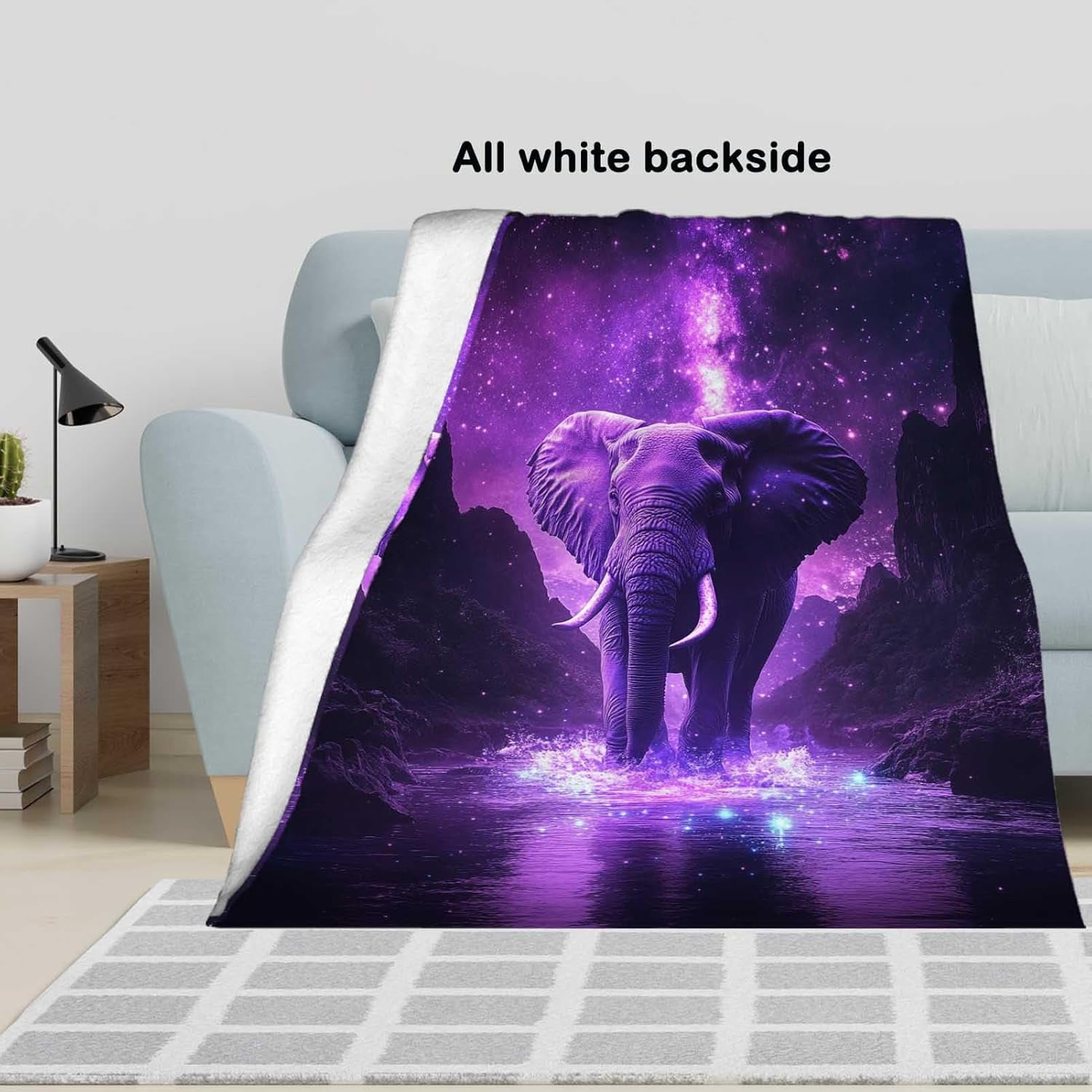Elephant Throw Blanket Elephant Gift for Women Men Fleece Purple Print Pattern Soft Plush Lightweight for Couch Sofa Bed and Living Room Decor 50x60 inches