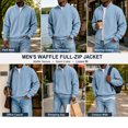 thumbnail image 6 of Full Zipper Jackets for Men Waffle Knit Zip Mock Neck Sweatshirt No Hood Casual Loose Fit Solid Color Long Sleeve Lightweight Fall Jackets, L, 6 of 10