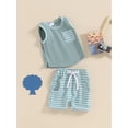 thumbnail image 4 of Aojekbee Toddler Boys Summer Outfits Pocket Sleeveless Tank Tops and Stripe Elastic Waist Shorts 2Pcs Clothes Set, 4 of 10