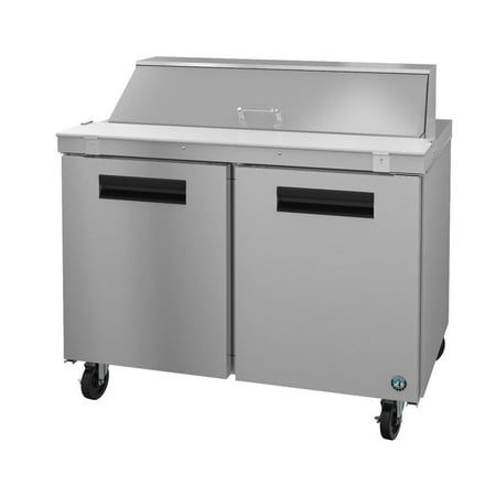- Hoshizaki CRMR48-12, Refrigerator, Two Section Sandwich Prep Table, Stainless Doors