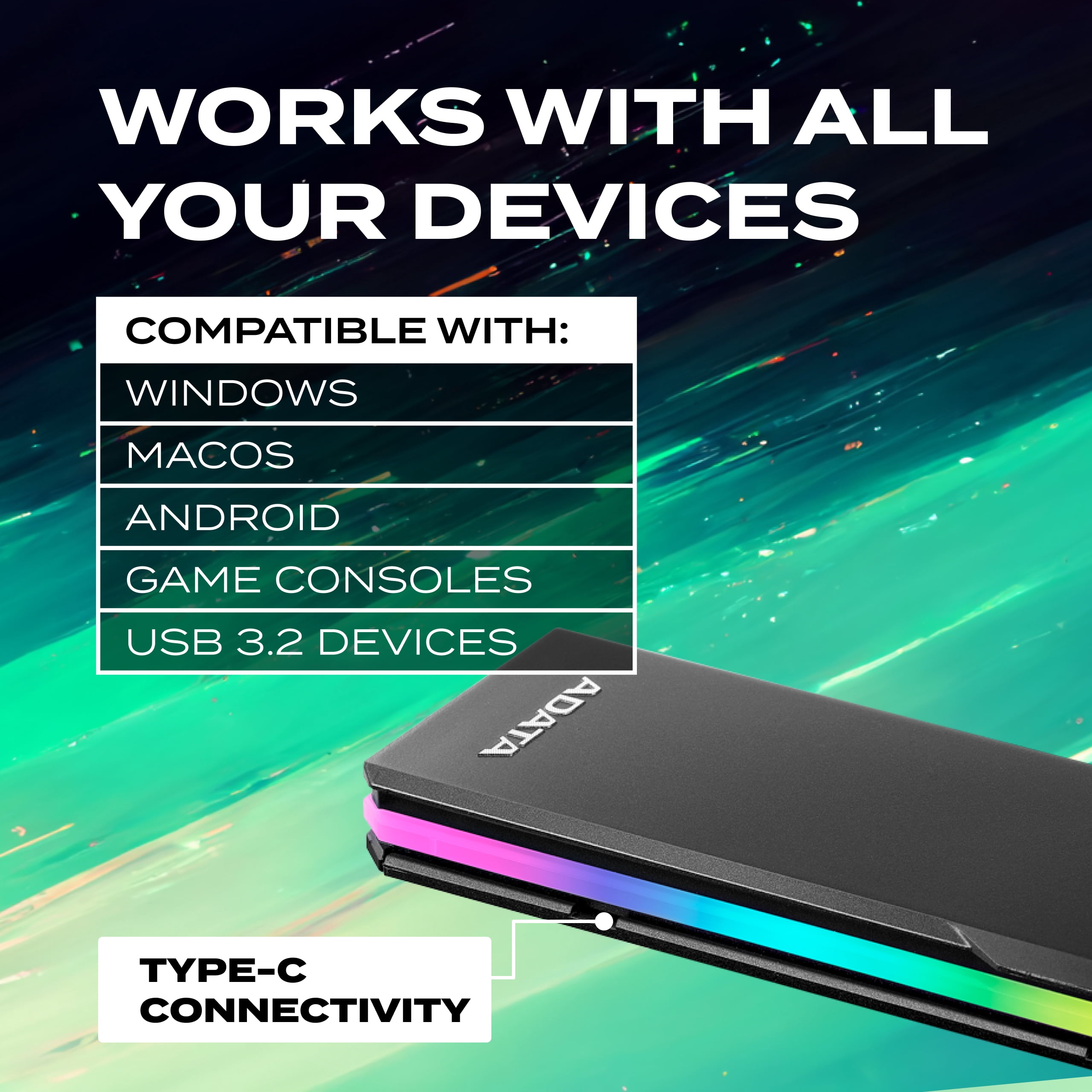 ADATA EC700G Aluminum USB 3 Gen 2 Type-C M.2 2280/2242/2230 PCIe/NVMe/SATA SSD External Portable Enclosure Case Adapter Tool-Less Design (AEC700GU32G2-CGY)