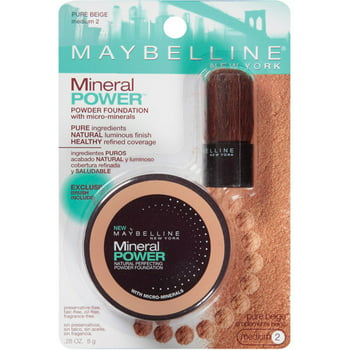 Maybelline Mineral Power Powder Foundation Makeup, Medium 2 - Pure Beige, 0.5 fl oz