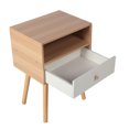 thumbnail image 4 of Mesita de noche minimalista moderna Nikou doble capa con patas elevadas de madera y cajón, 4 of 15