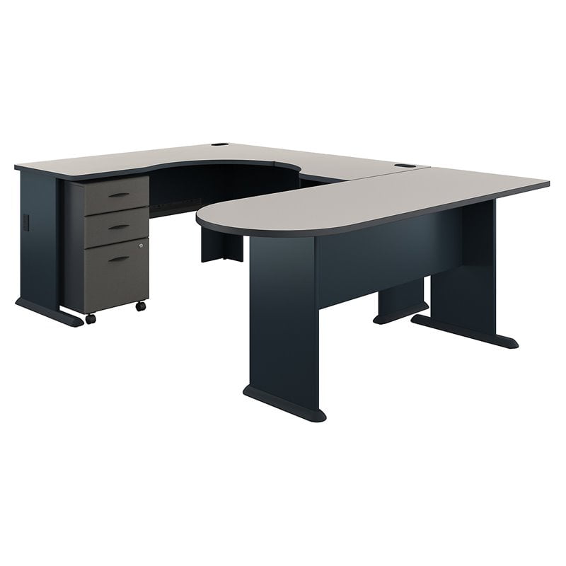 Series A U Shaped Corner Desk With Mobile File Cabinet In Slate